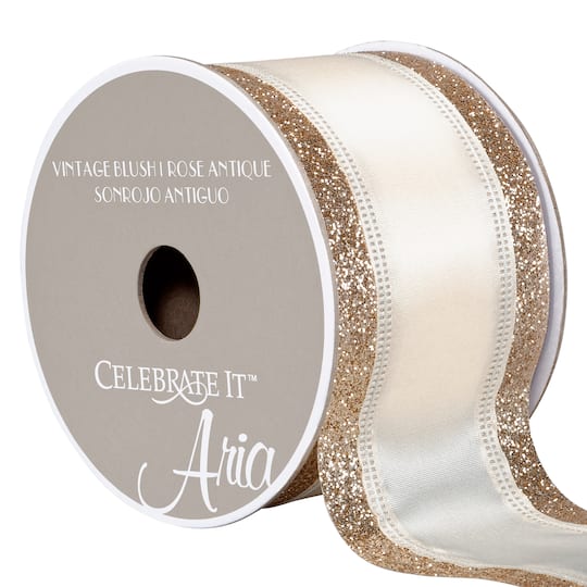 2.5" Satin Wired Glitter Ribbon By Celebrate It™ Aria Vintage Blush